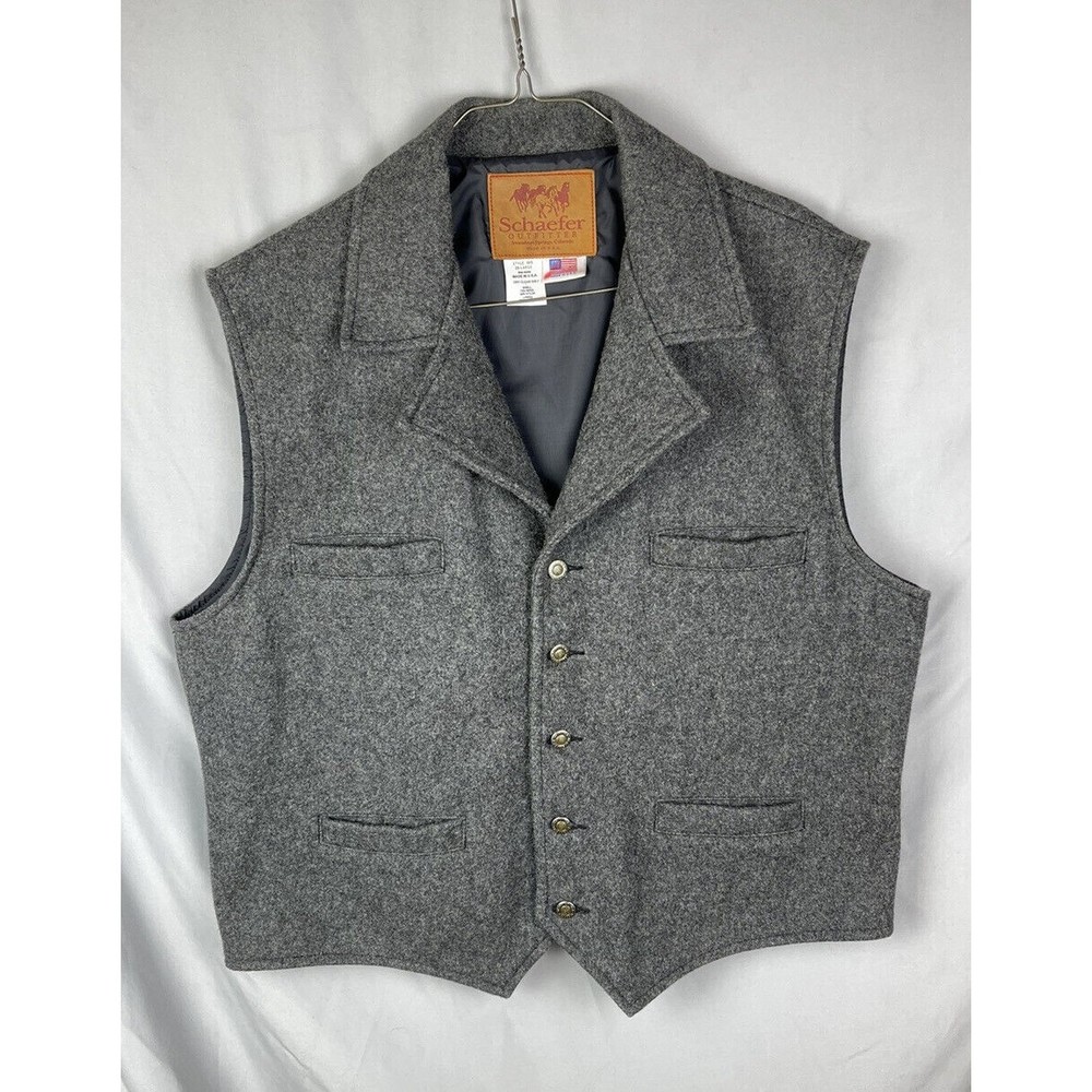 Schaefer Outfitter Wool Cowboy/Hunting Vest 2XL Stockman Style 805 Gray USA
